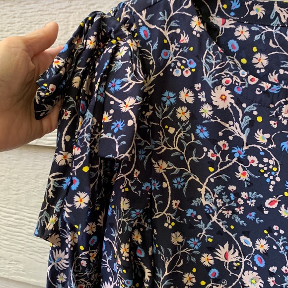 Rebecca Taylor Vivianna Floral Vine Silk Blouse Bows Tie Shoulder - Picture 6 of 10